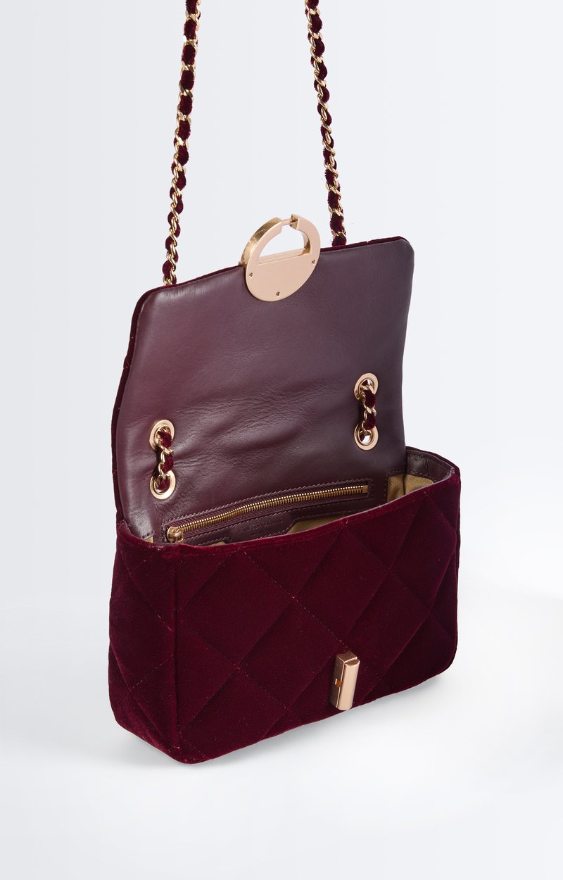 Medium Velvet Moon Bag Quilted velvet Moon bag, leather trims BURGUNDY Vanessa Bruno