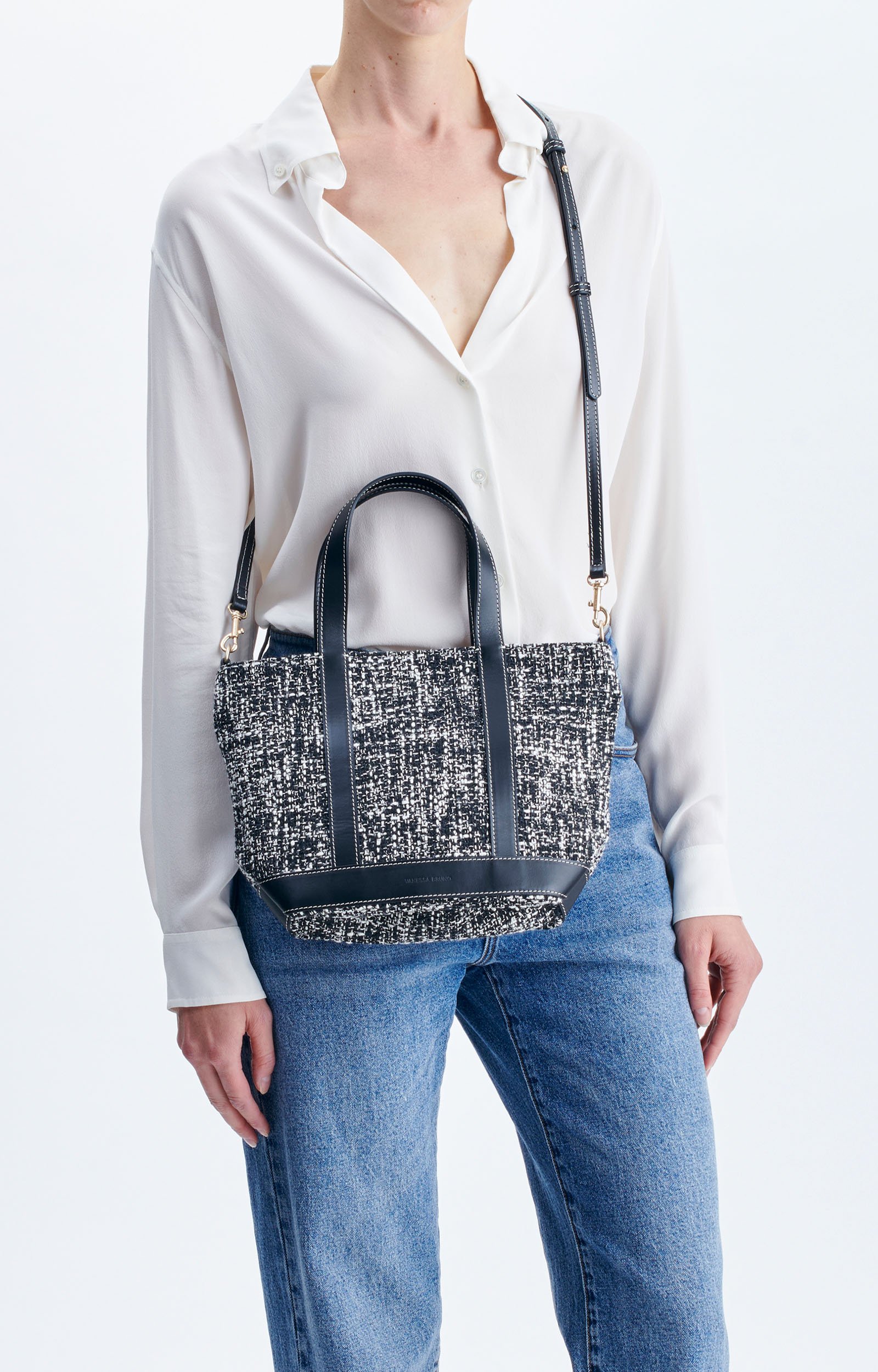 Tweed S Cabas Tote Tweed cabas, removable strap Black / White Vanessa Bruno