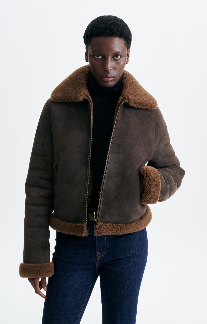 Heloise Jacket Short shearling jacket, aviator spirit BROWN Vanessa Bruno