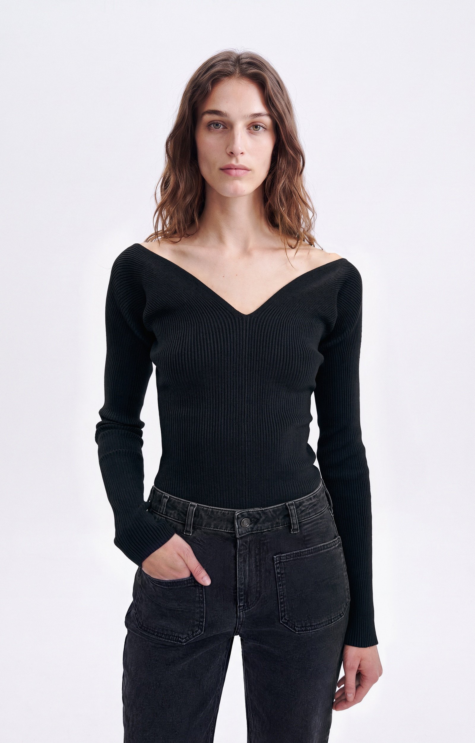 Habiba Knit Fitted fine-knit top, boat neckline Black Vanessa Bruno