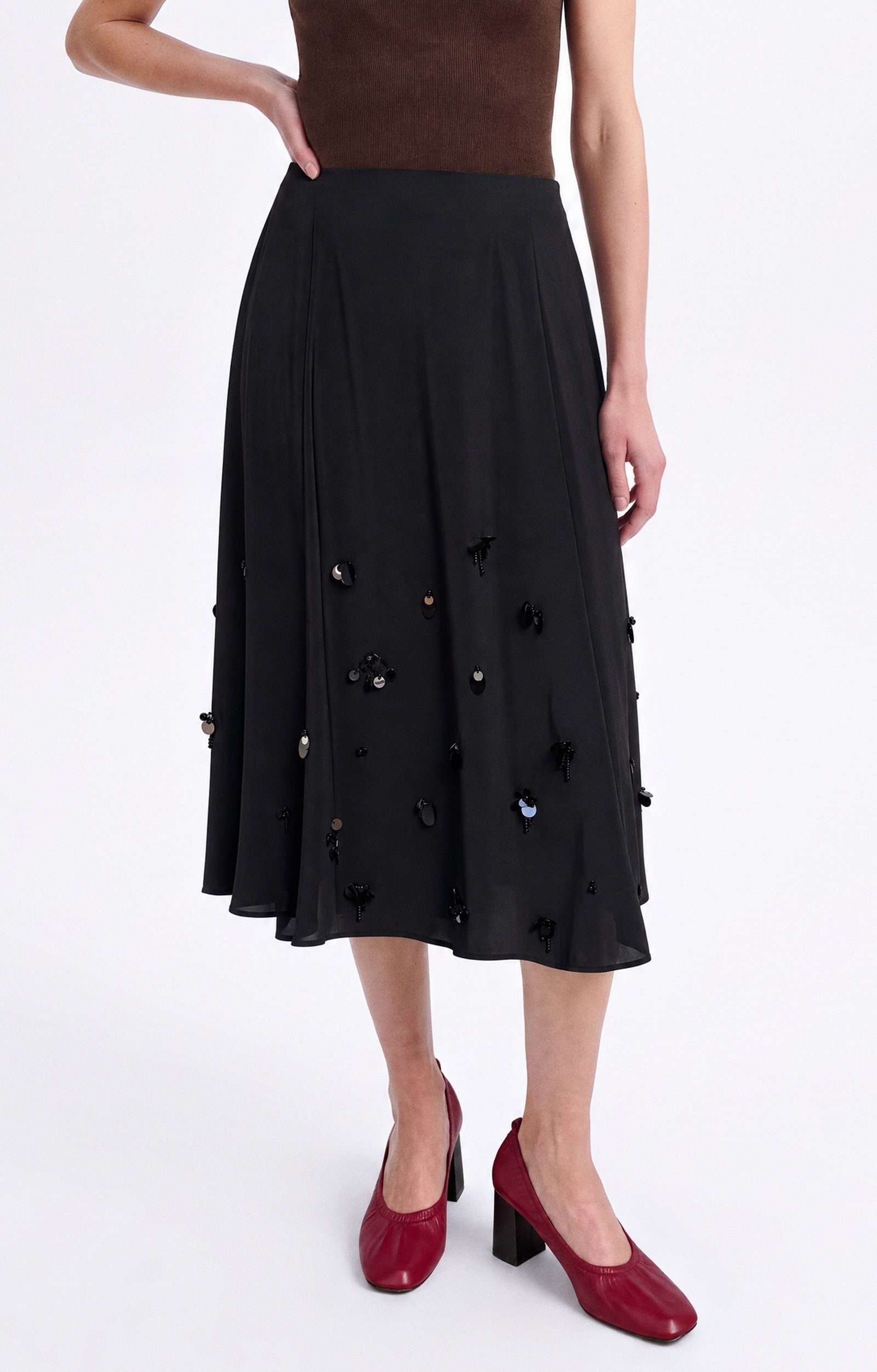 Hawa Skirt Long skirt embroidered with pearls and sequins Black Vanessa Bruno