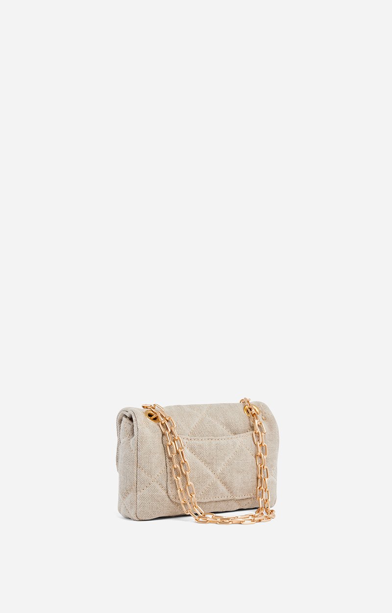 Petit Sac Moon En Lin Lin matelass&eacute;, fermoir dor&eacute;, Made In Italie VANESSA BRUNO