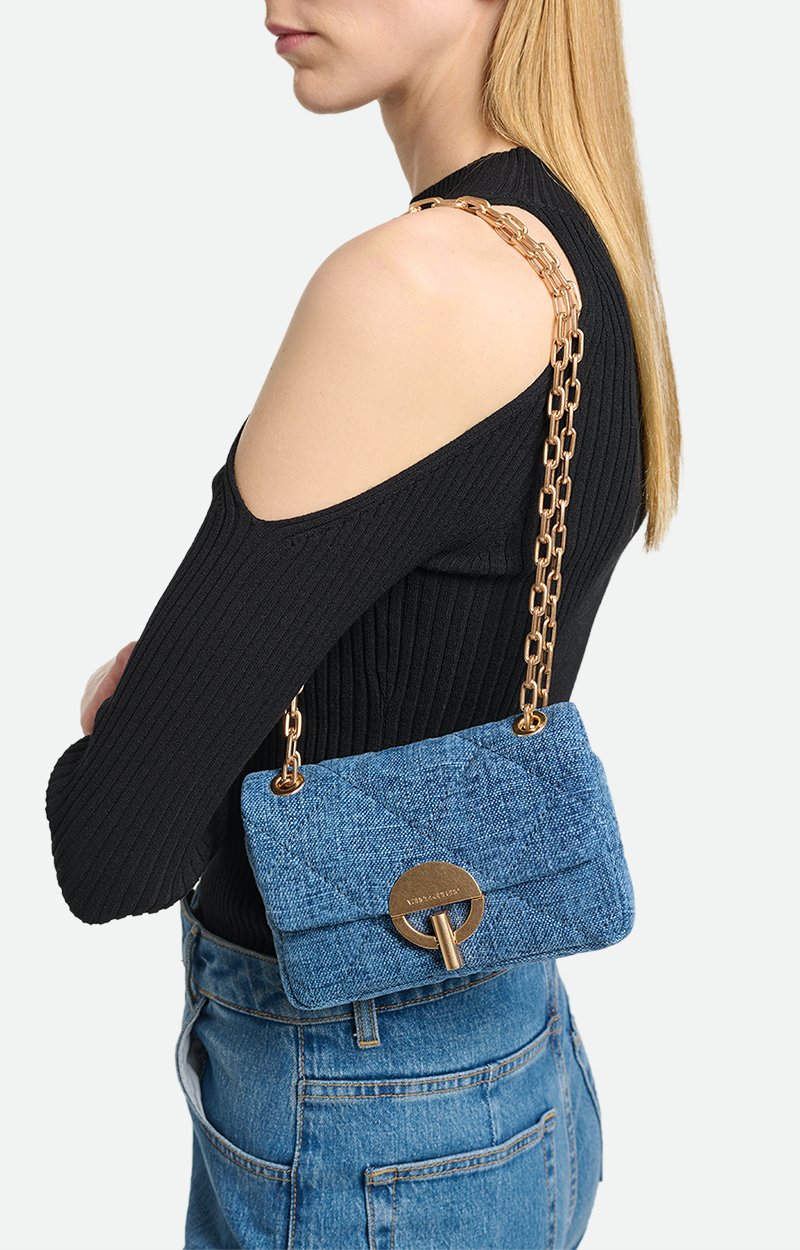 Petit Sac Moon En Lin Lin matelass&eacute;, fermoir dor&eacute;, Made In Italie VANESSA BRUNO