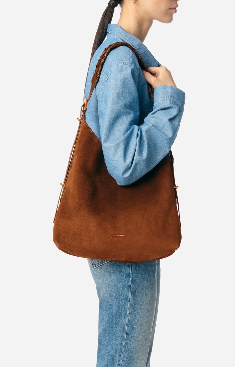 Grand Sac Hobo Jess En Cuir Velours En Cuir De Vachette, Fabriqu&eacute; En Italie VANESSA BRUNO