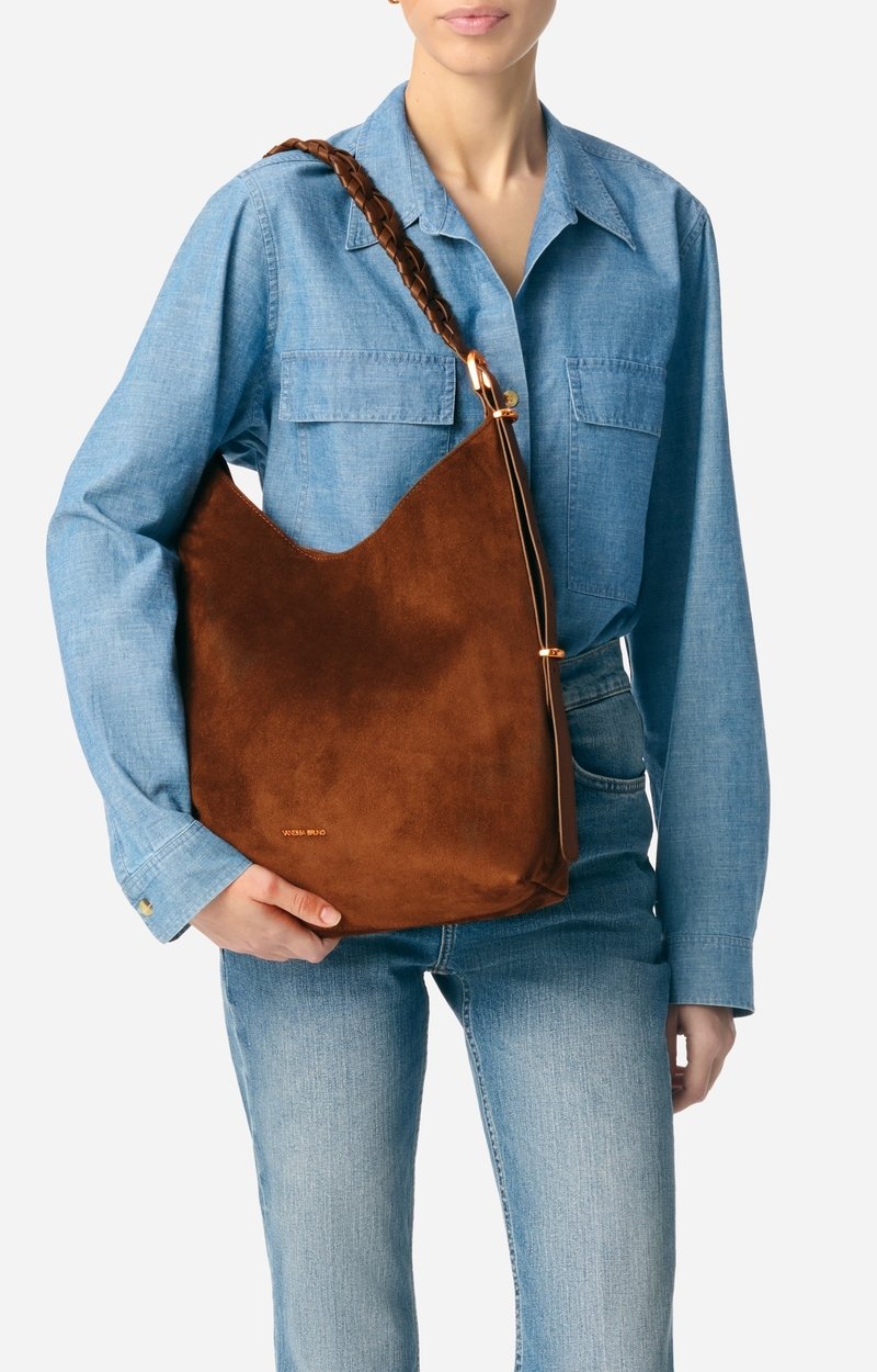 Grand Sac Hobo Jess En Cuir Velours En Cuir De Vachette, Fabriqu&eacute; En Italie VANESSA BRUNO