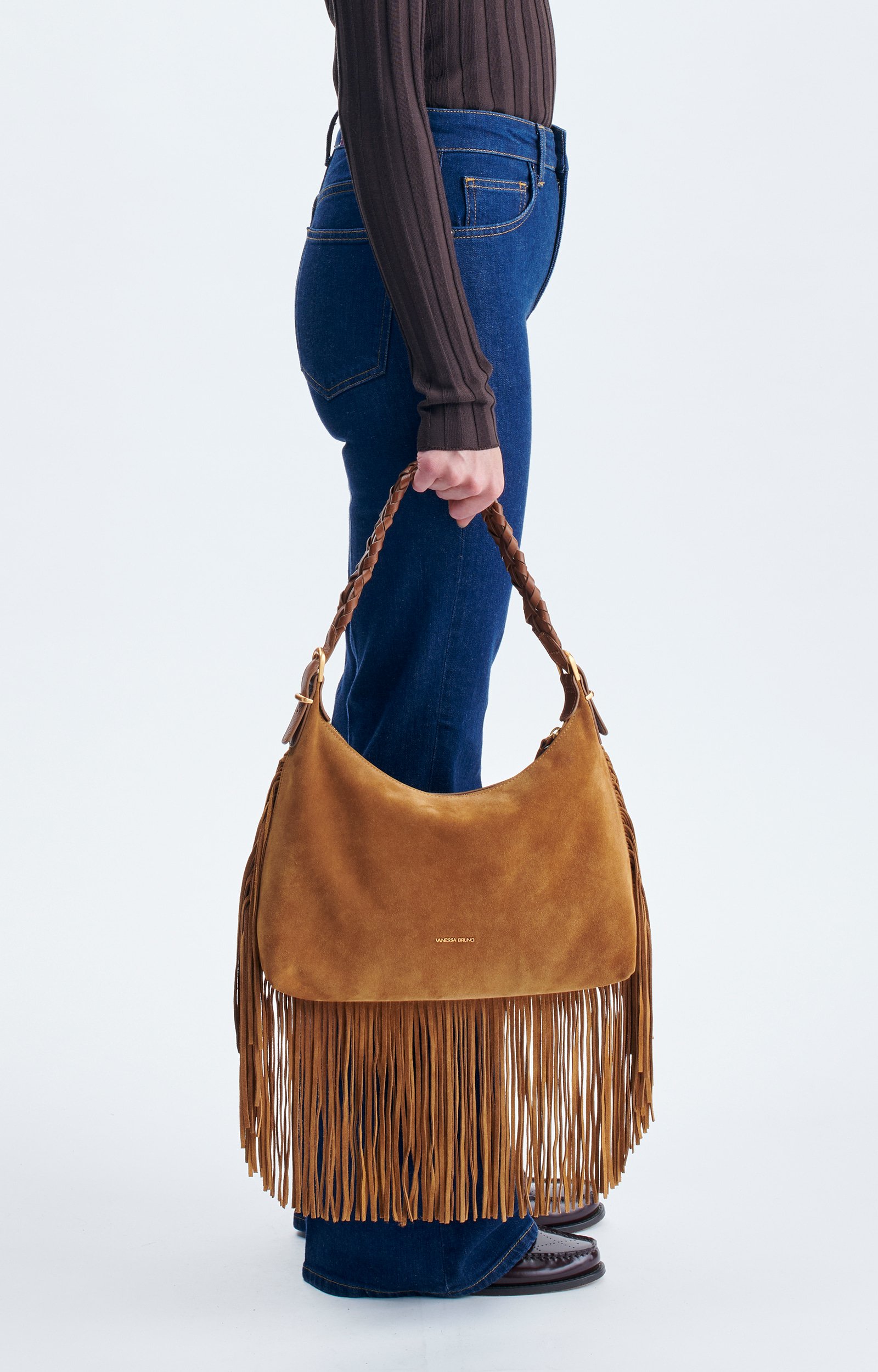 Petit Sac Hobo Jess En Cuir Velours En Cuir De Vachette, Fabriqu&eacute; En Italie VANESSA BRUNO