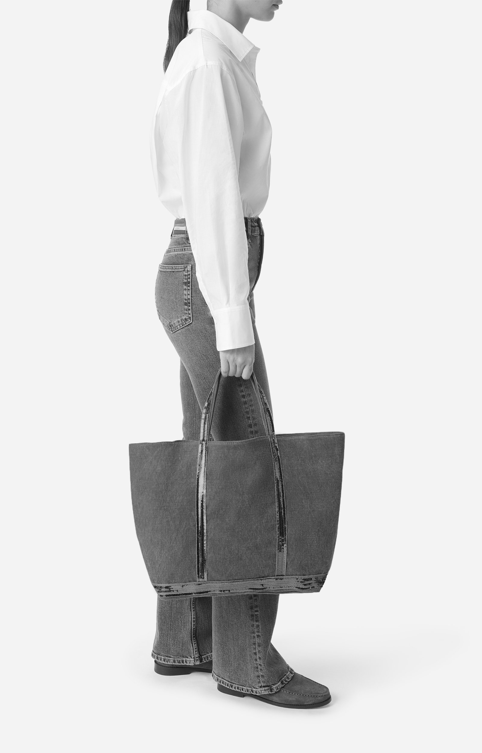 Cabas XL En Lin Made In France, Port&eacute; &eacute;paule VANESSA BRUNO