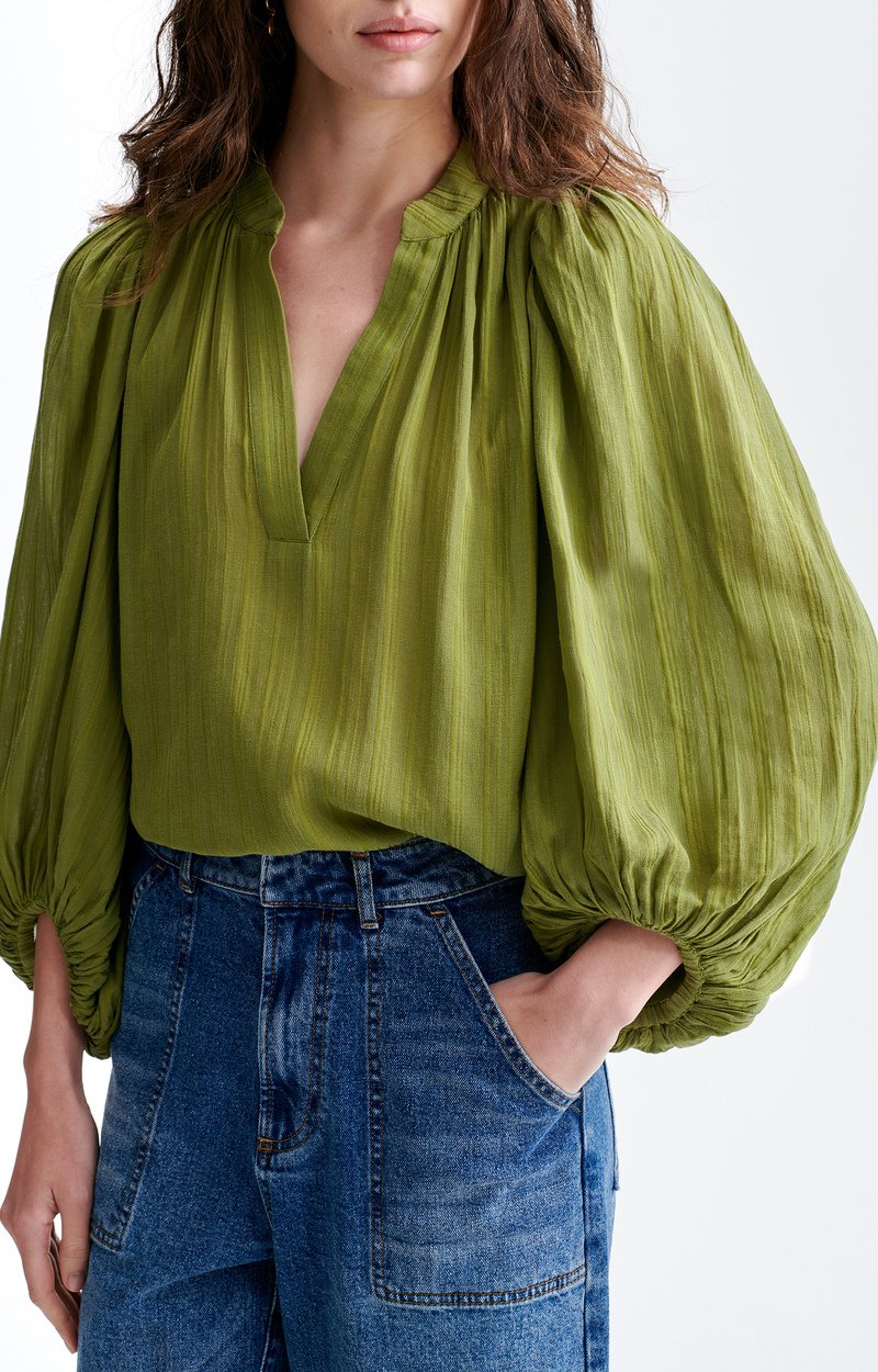 Blouse Manches Ballon Bell Coton ray&eacute;, col V, manches ballon VANESSA BRUNO