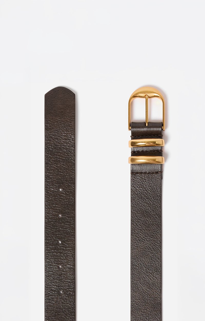 Ceinture Chocolat En Cuir 30Mm Cuir vachette 30mm, boucle dor&eacute;e patin&eacute;e VANESSA BRUNO