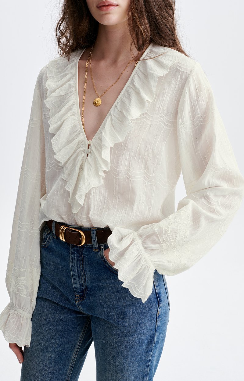 Blouse Brod&eacute;e Helea Coton brod&eacute;, grand volant crois&eacute;, col V VANESSA BRUNO
