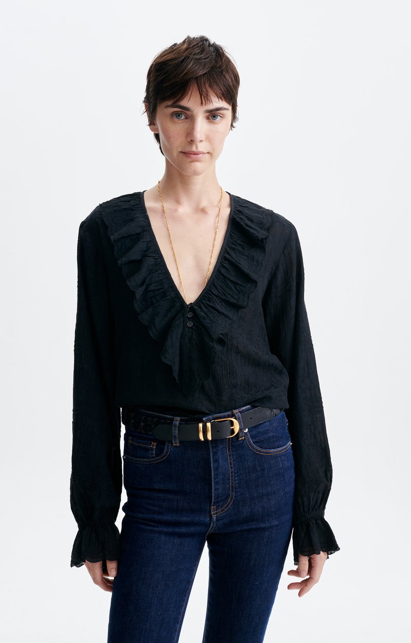 Blouse Brod&eacute;e Helea Coton brod&eacute;, grand volant crois&eacute;, col V VANESSA BRUNO
