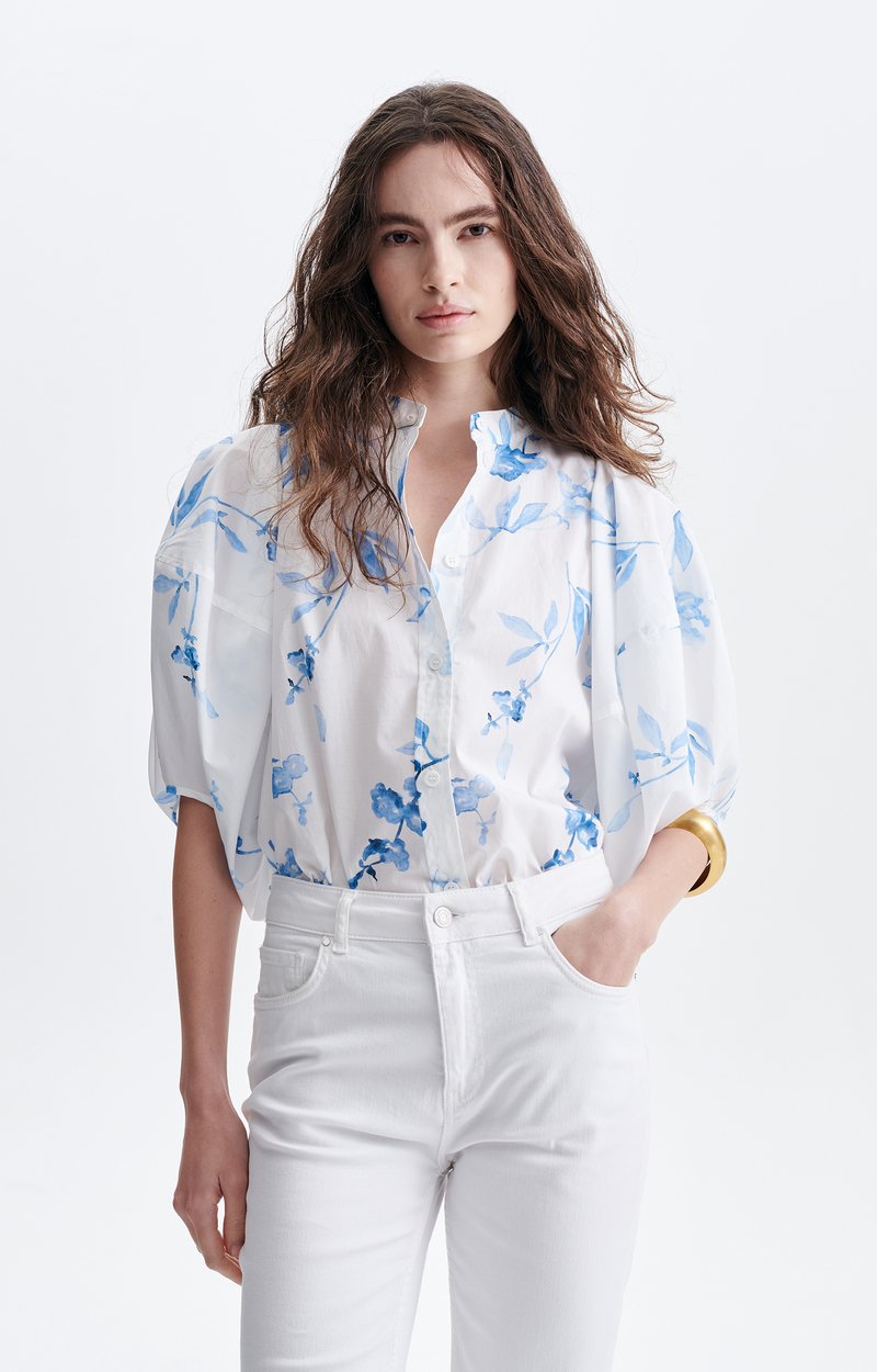Blouse Manches Bouffantes F&eacute;licie Coton, Imprim&eacute;, manches bouffantes bleu VANESSA BRUNO