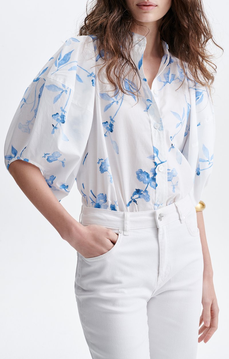 Blouse Manches Bouffantes F&eacute;licie Coton, Imprim&eacute;, manches bouffantes bleu VANESSA BRUNO