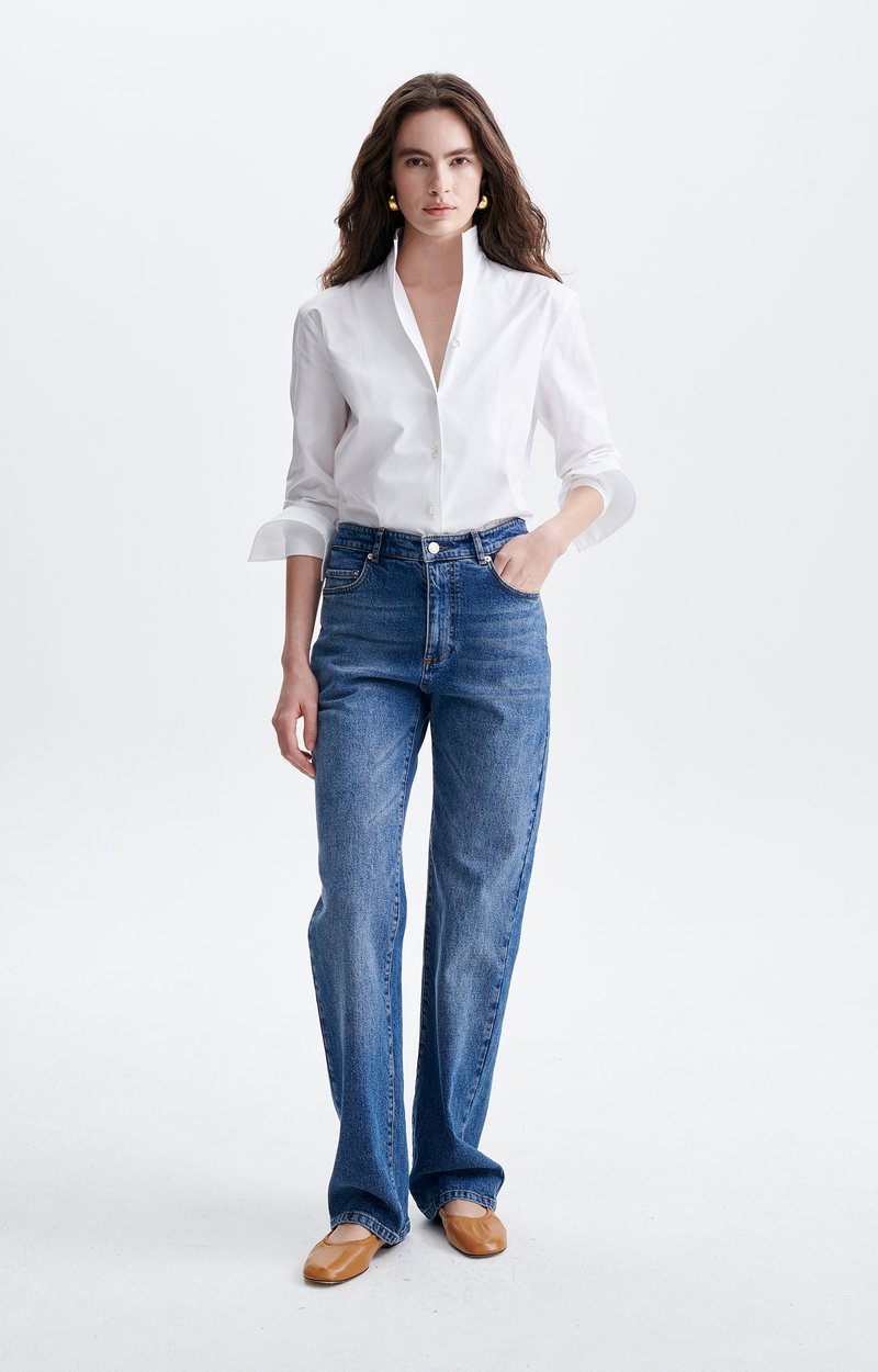 Jean Droit Ryder Coton, droit 5 poches, taille haute &eacute;cru VANESSA BRUNO