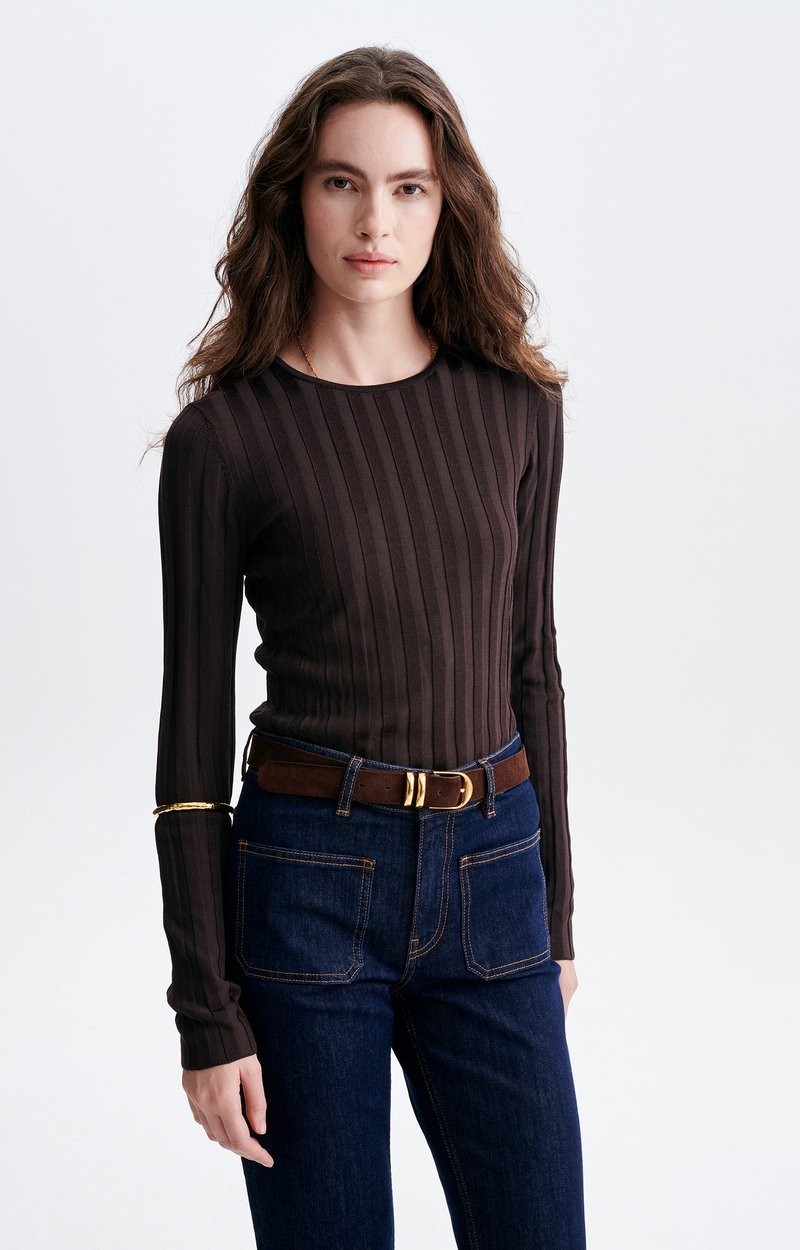 Pull Torsad&eacute; Hermann Torsades fines, seconde peau, chocolat VANESSA BRUNO