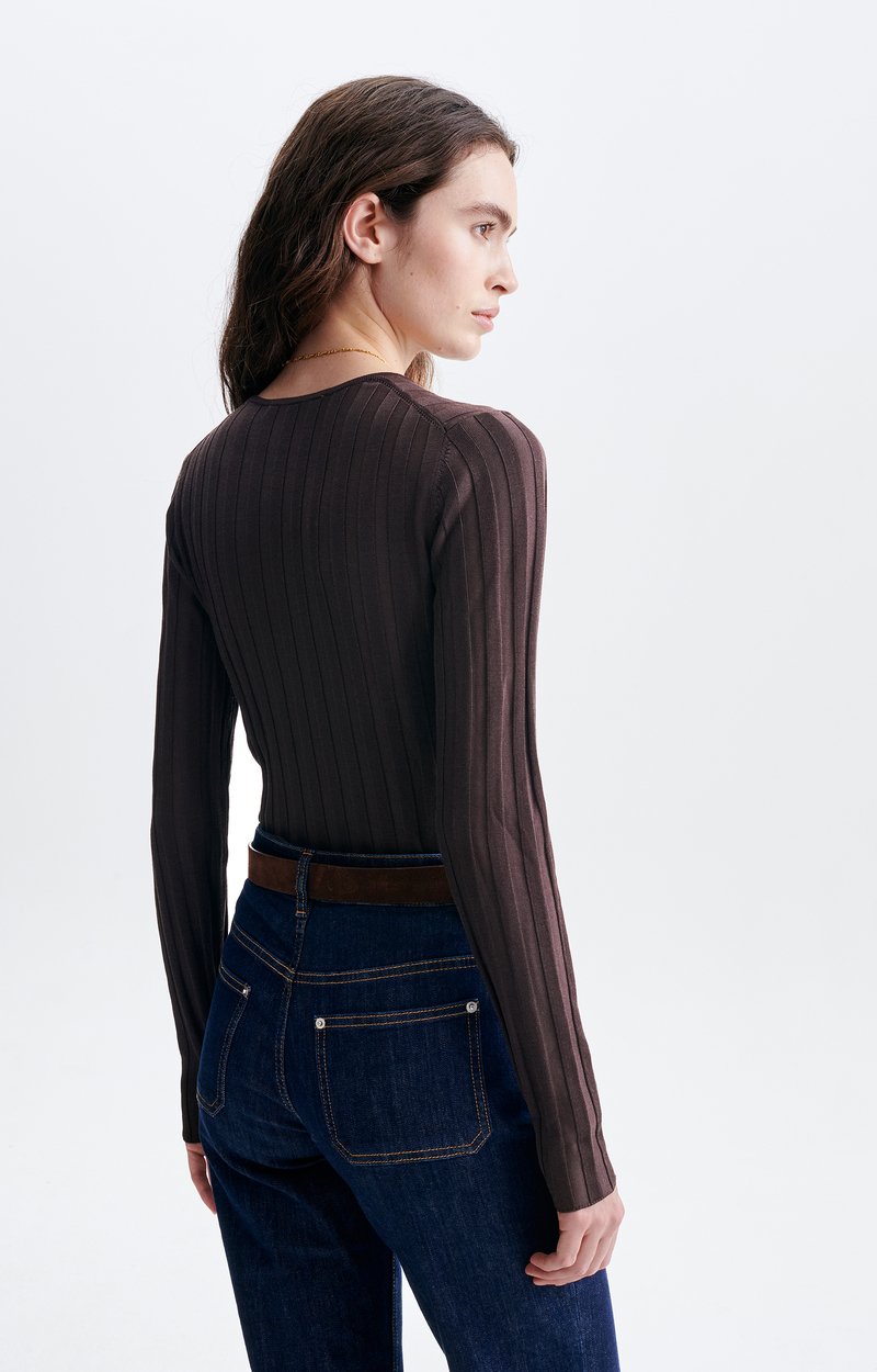 Pull Torsad&eacute; Hermann Torsades fines, seconde peau, chocolat VANESSA BRUNO
