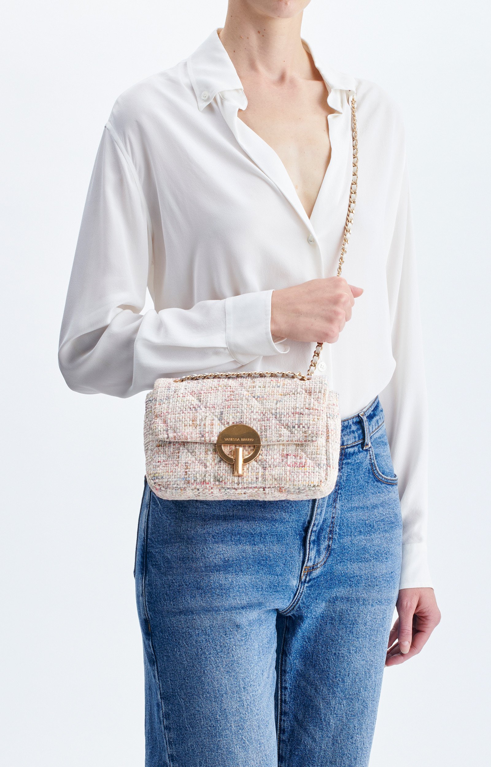 Moyen Sac Moon En Tweed Tweed multicolore, cha&icirc;ne dor&eacute;e, Made In Italie VANESSA BRUNO