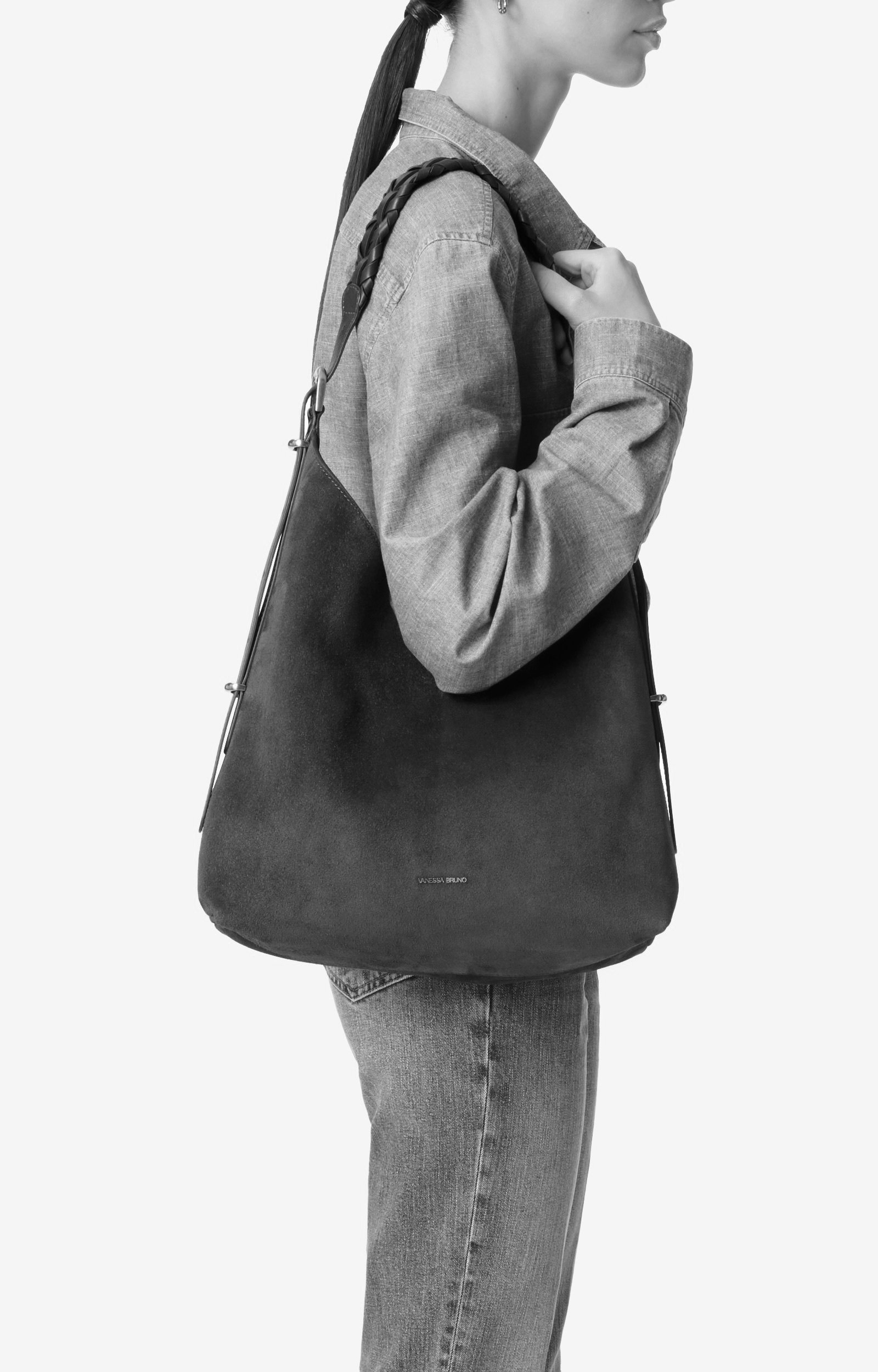 Grand Sac Hobo Jess En Cuir Velours En Cuir De Vachette, Fabriqu&eacute; En Italie VANESSA BRUNO