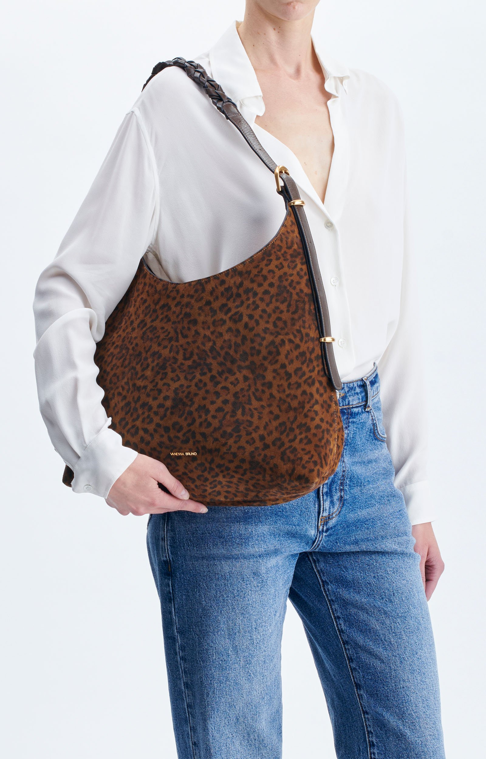 Grand Sac Hobo Jess L&eacute;opard Cuir velours imprim&eacute; l&eacute;opard VANESSA BRUNO