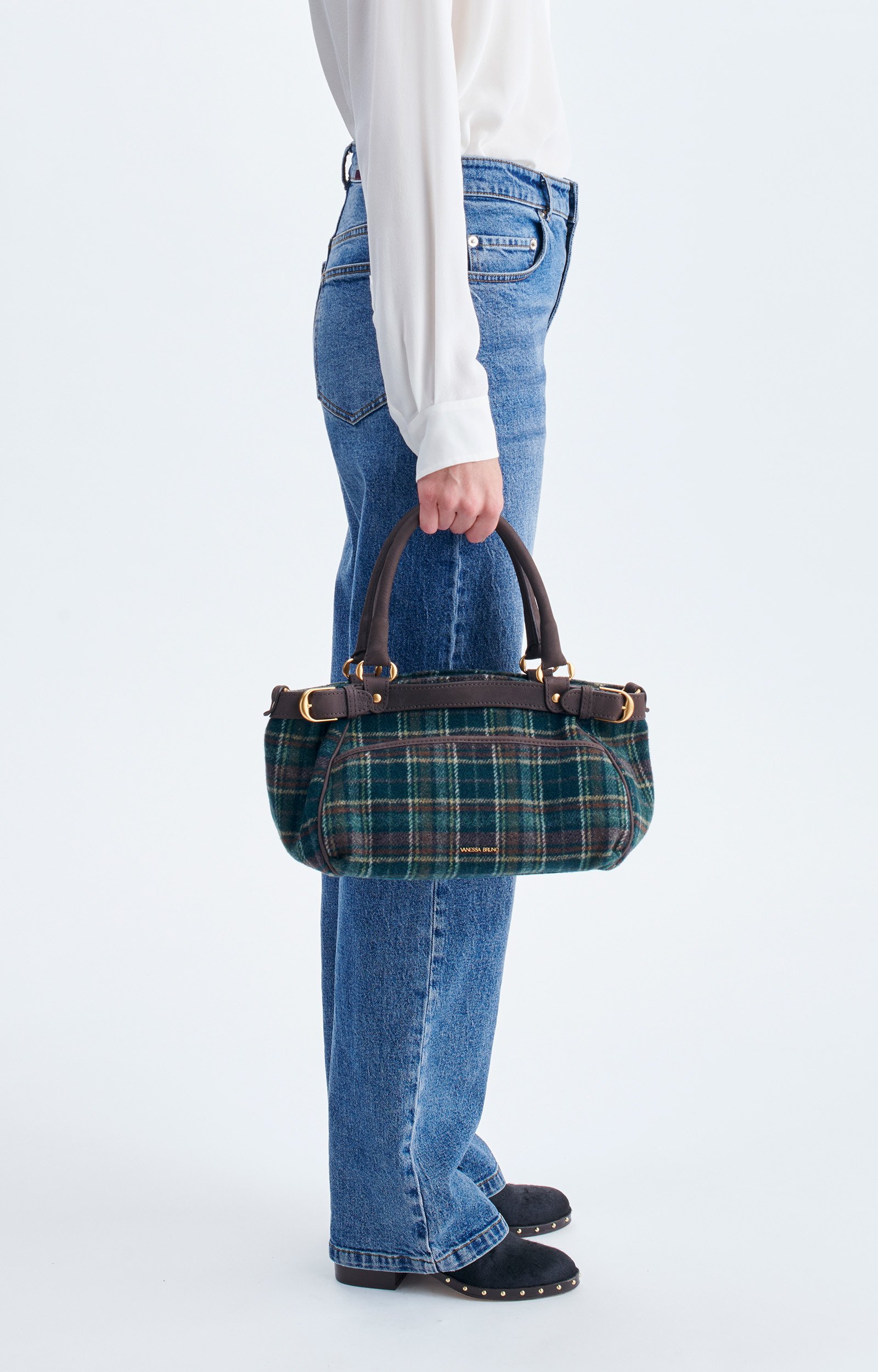 Petit Sac Lune Tartan Sac &agrave; main en tissu tartan, petit format VANESSA BRUNO