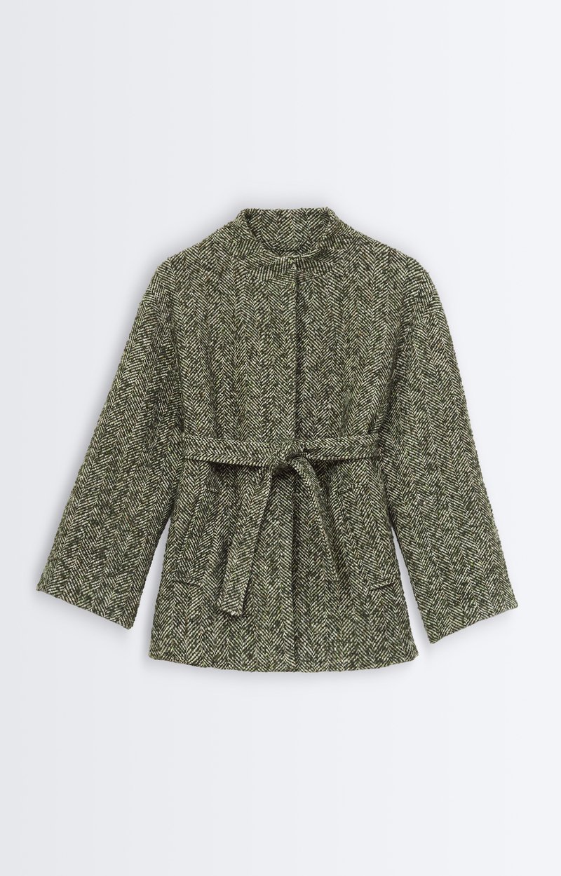 Veste Hara Veste courte en tweed chevron, col montant, ceintur&eacute;e VANESSA BRUNO