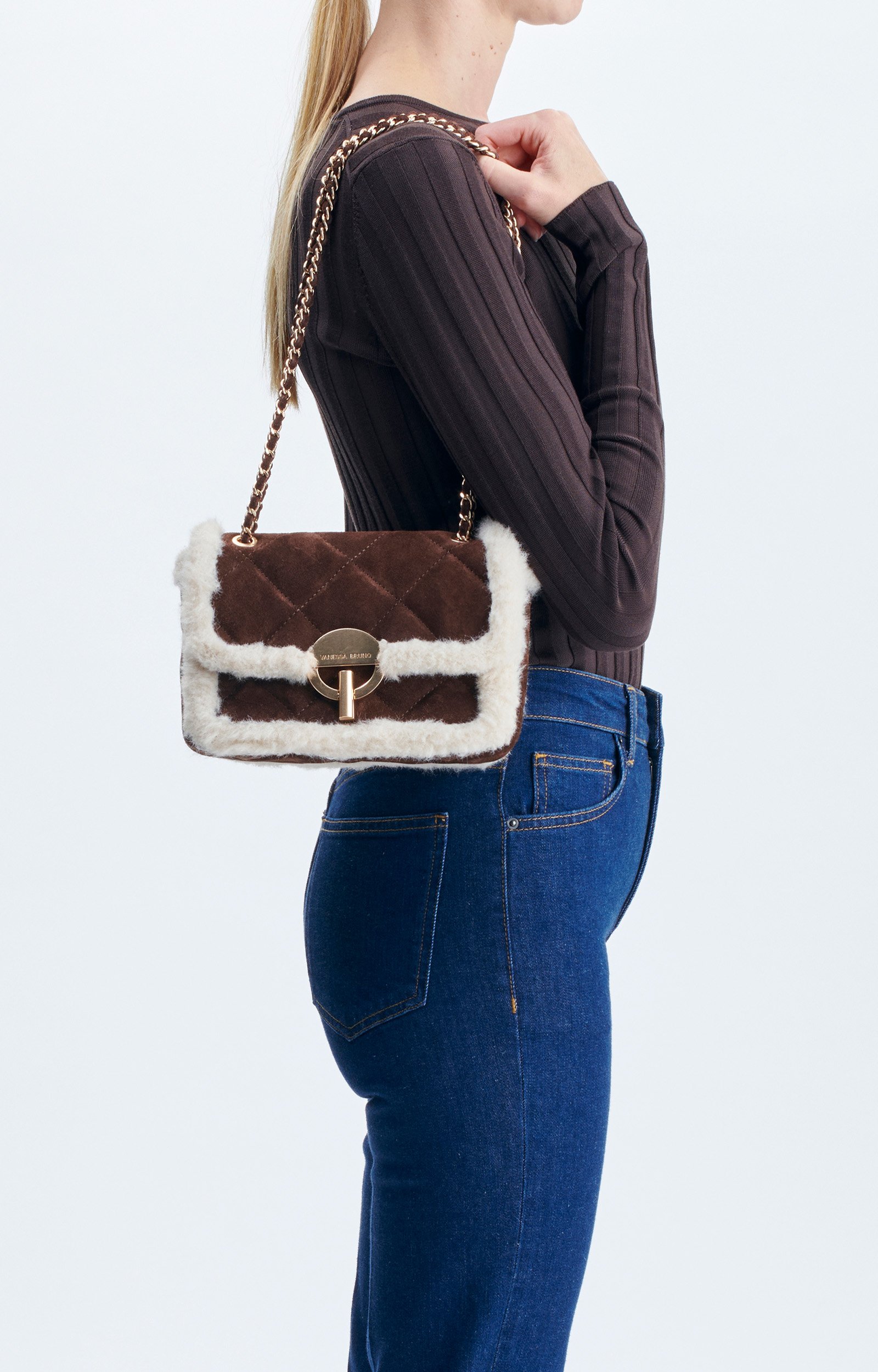 Moyen Sac Moon En Cuir Shearling Sac Moon en cuir su&eacute;d&eacute; et shearling VANESSA BRUNO