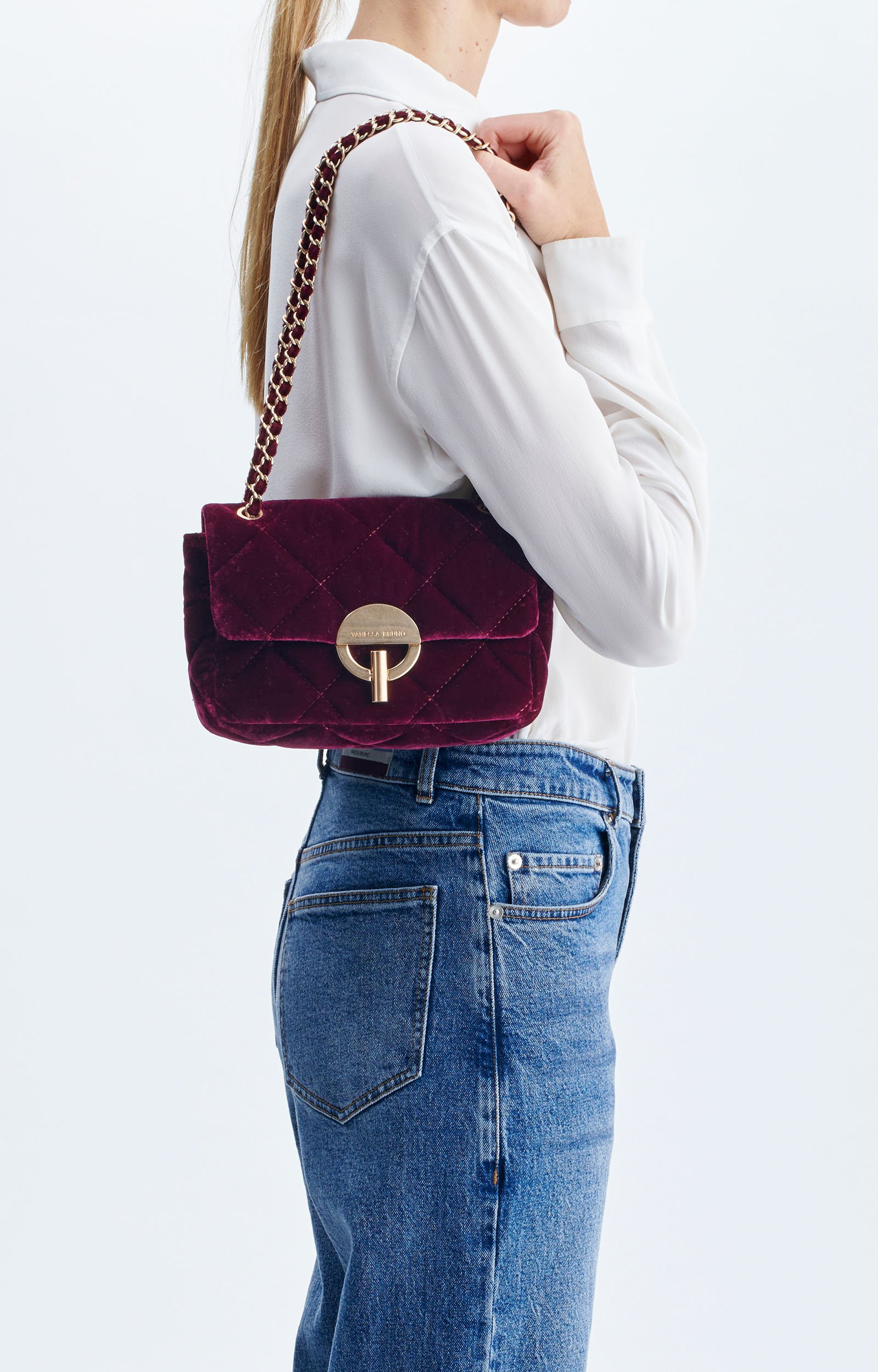 Moyen Sac Moon En Velours Sac Moon en velours matelass&eacute;, finitions cuir VANESSA BRUNO