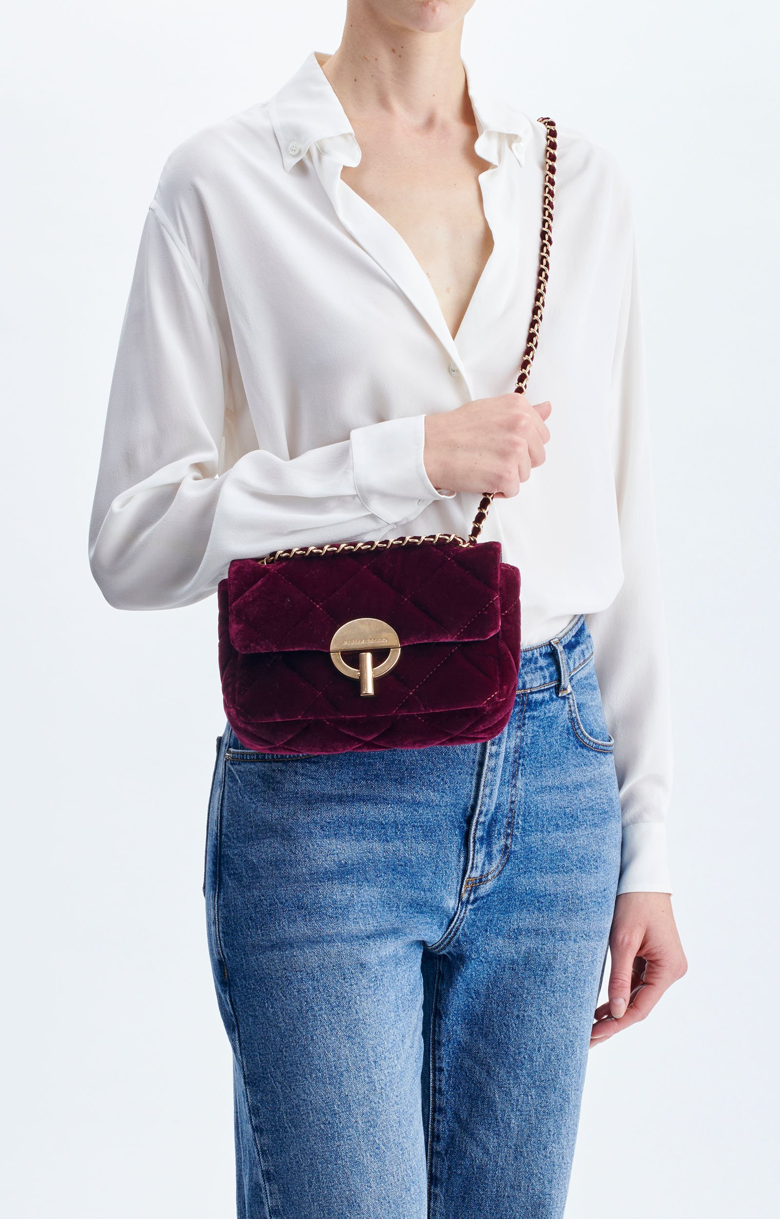 Moyen Sac Moon En Velours Sac Moon en velours matelass&eacute;, finitions cuir VANESSA BRUNO