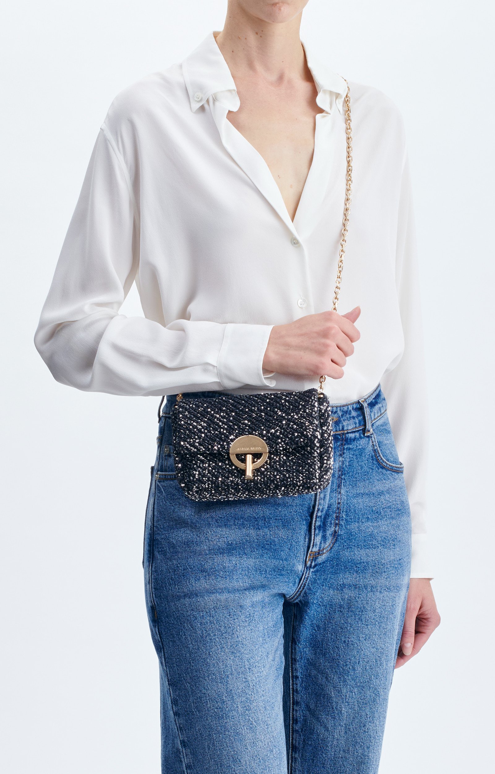 Petit Sac Moon Sequins Sac Moon &agrave; sequins, cha&icirc;ne dor&eacute;e VANESSA BRUNO