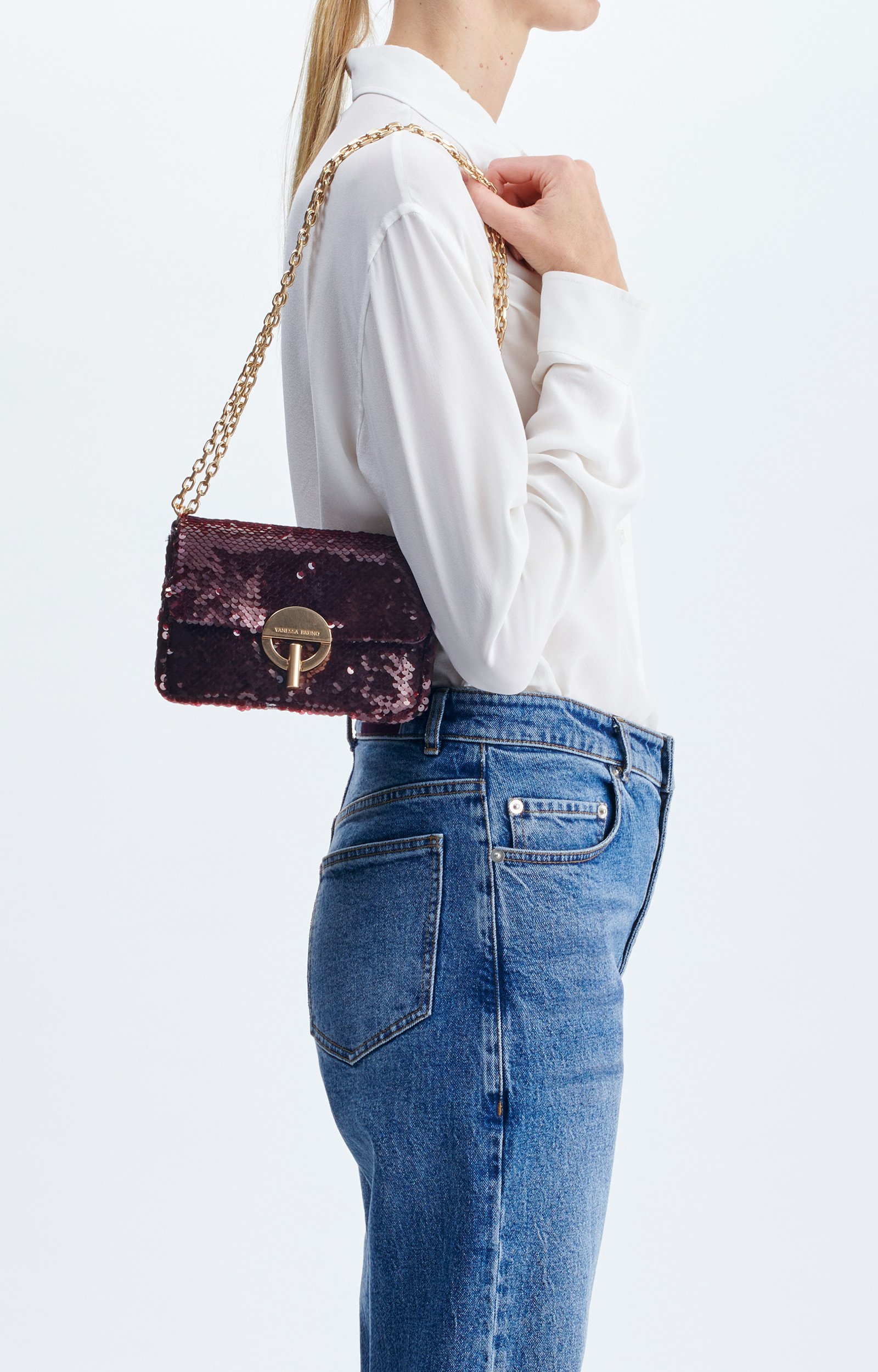 Petit Sac Moon Sequins Sac Moon &agrave; sequins, cha&icirc;ne dor&eacute;e VANESSA BRUNO