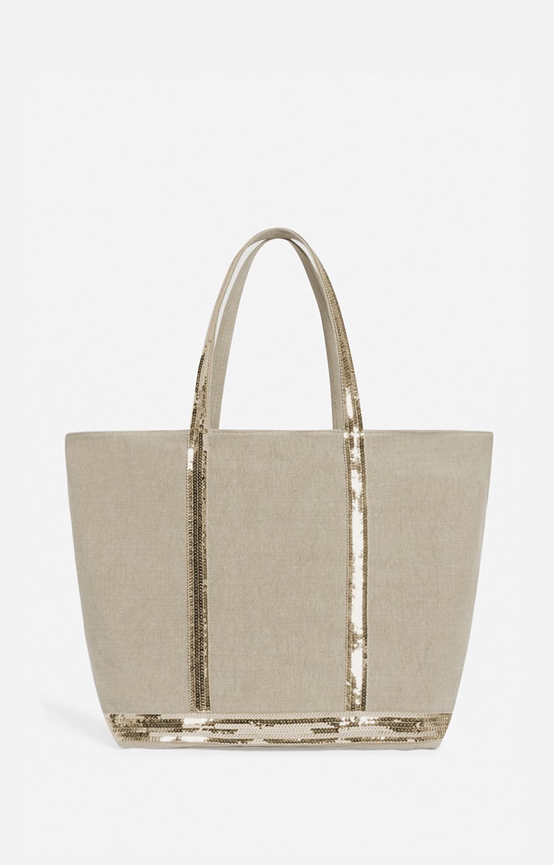 Linen L Zipped Cabas Tote, Shoulder carry, zip closure