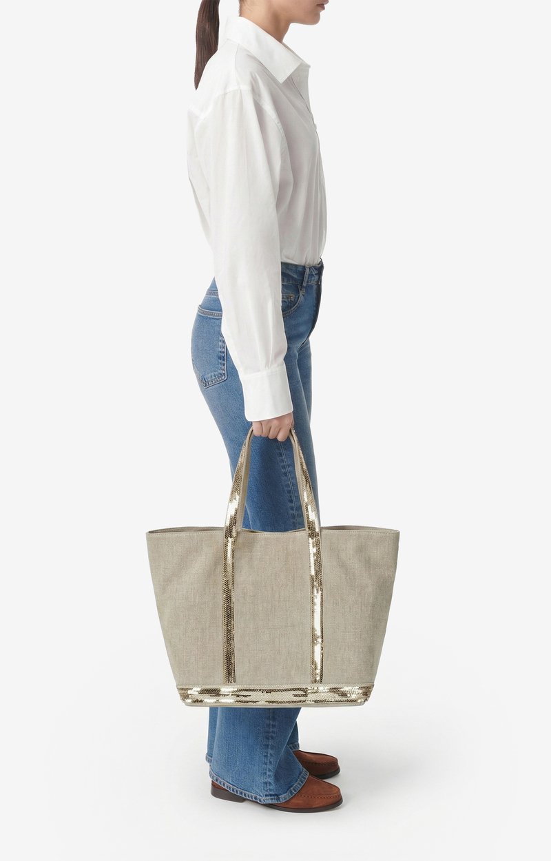 Linen L Zipped Cabas Tote Shoulder carry, zip closure SAND Vanessa Bruno