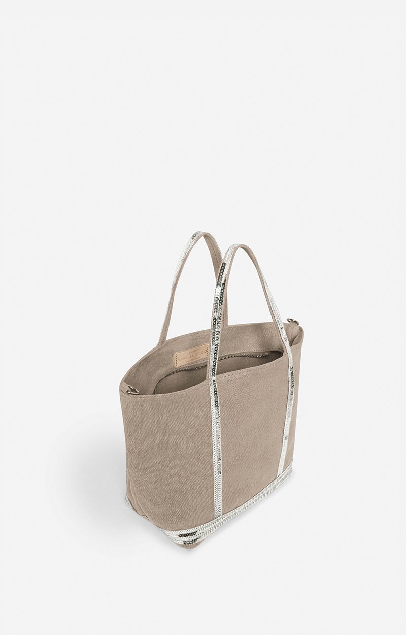 Linen S Zipped Cabas Tote Hand or crossbody carry, zip closure LIMESTONE Vanessa Bruno