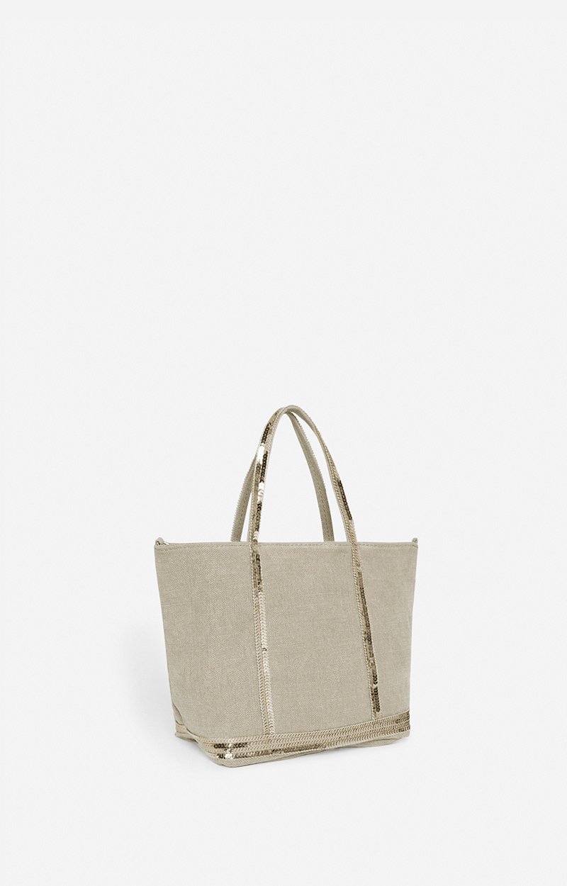 Linen S Cabas Zipped Tote Hand or crossbody carry, zip closure SAND Vanessa Bruno