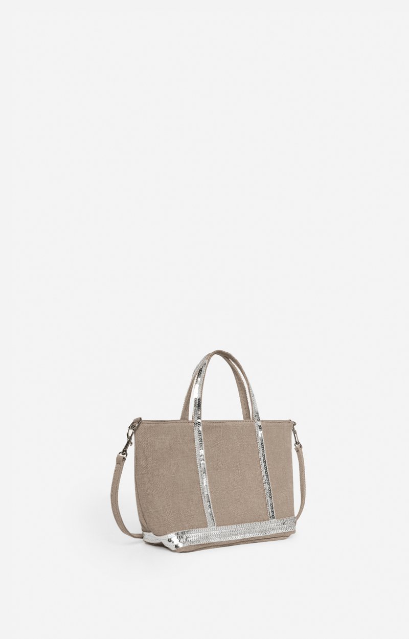 Linen XS Zipped Cabas Tote Hand or crossbody carry, zip closure LIMESTONE Vanessa Bruno