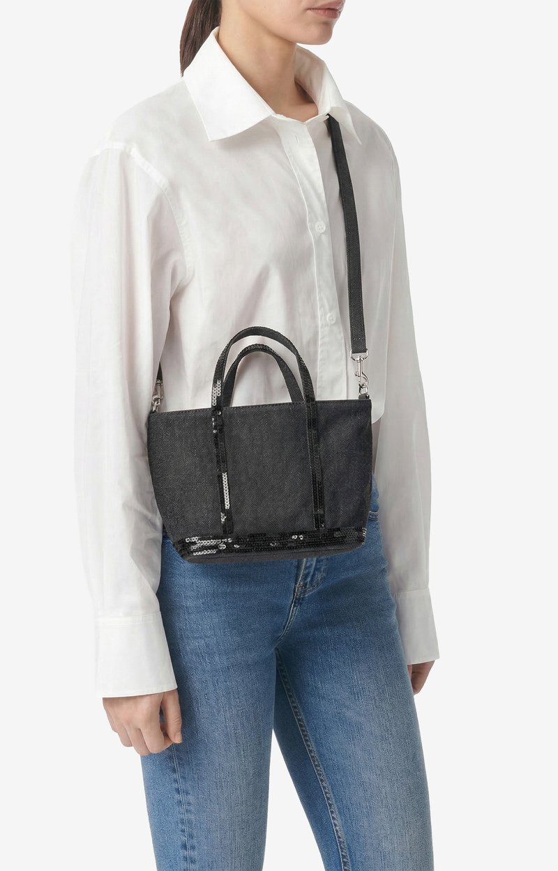 Linen XS Zipped Cabas Tote Hand or crossbody carry, zip closure Black Vanessa Bruno