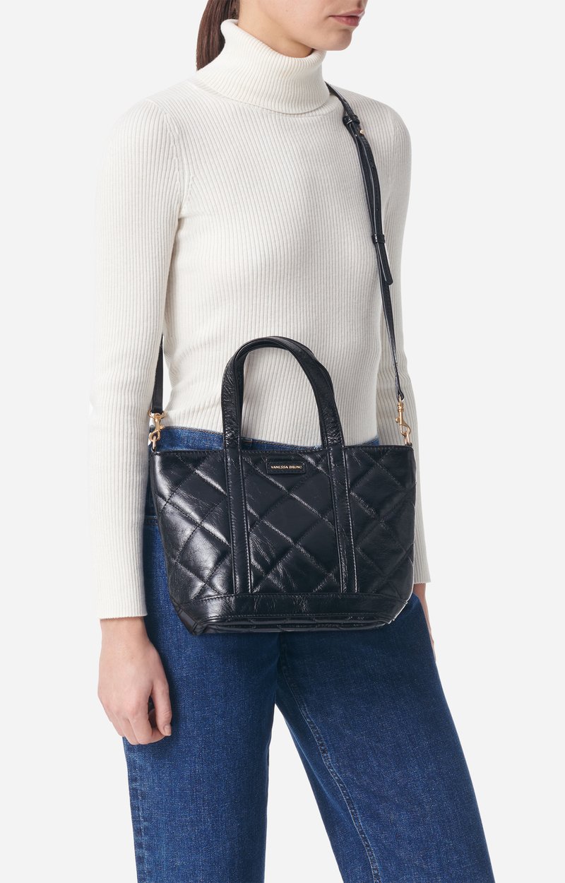 Quilted Leather S Zipped Cabas Tote Hand or crossbody carry, zip closure Black Vanessa Bruno