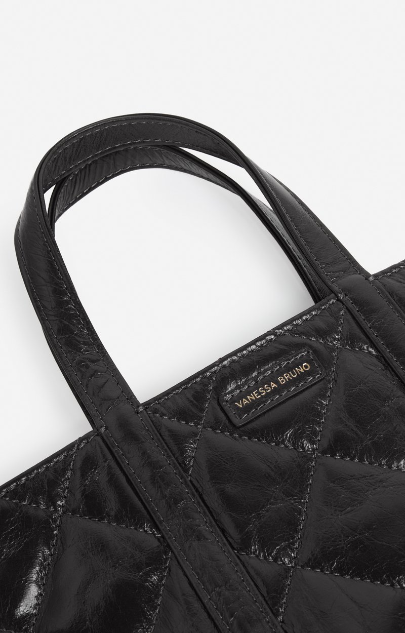 Quilted Leather S Zipped Cabas Tote Hand or crossbody carry, zip closure Black Vanessa Bruno