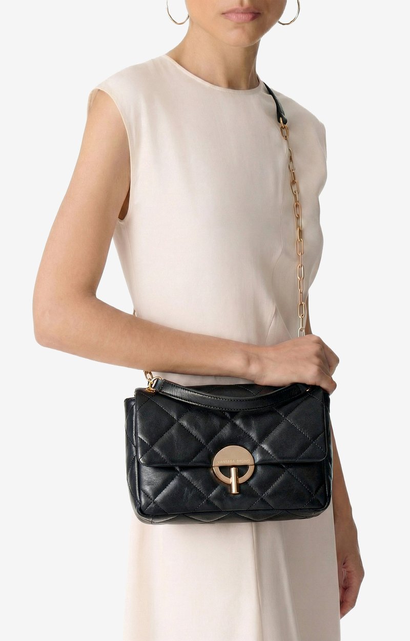 Large Cracked Leather Moon Bag Quilted crackled leather, made in Italy Black Vanessa Bruno