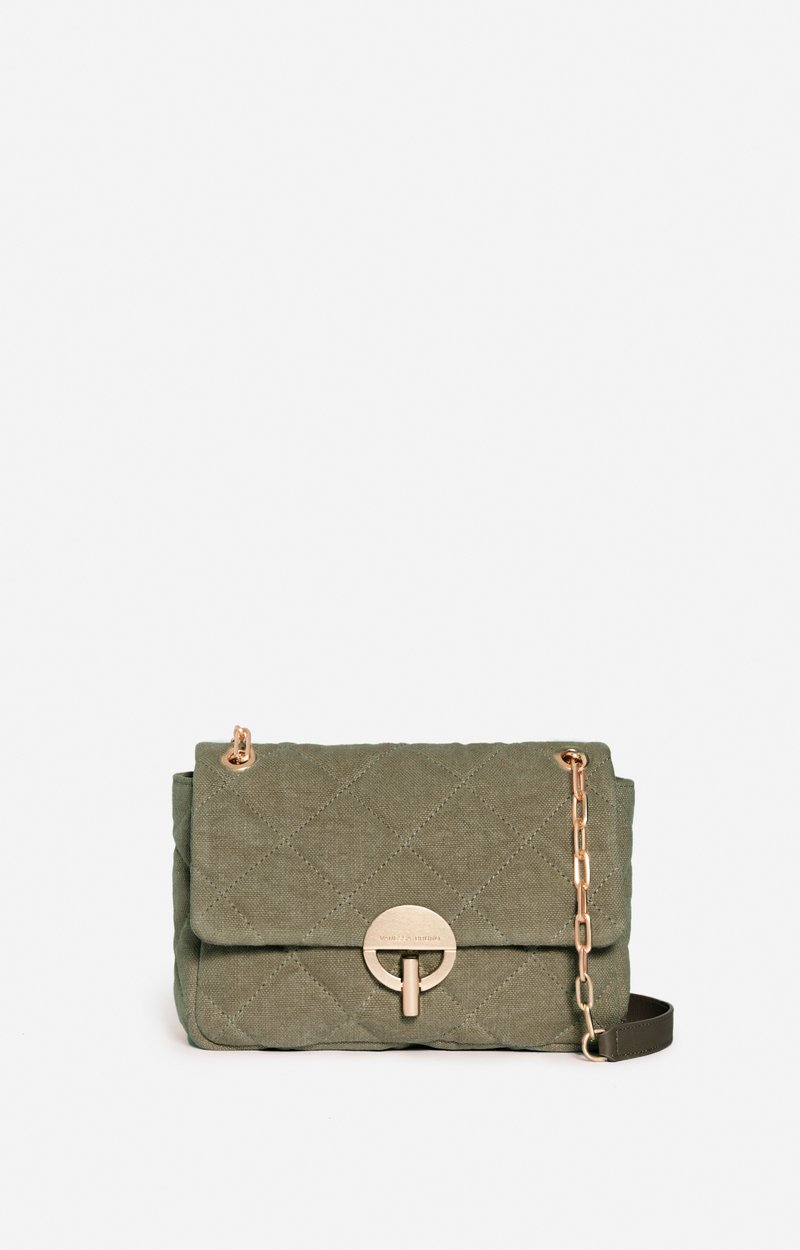 Large Linen Moon Bag Quilted linen, gold clasp, made in Italy KHAKI Vanessa Bruno