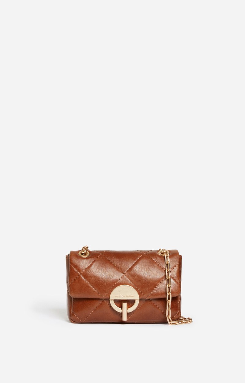Small Cracked Leather Moon Bag, Crackled leather, gold clasp, made in Italy