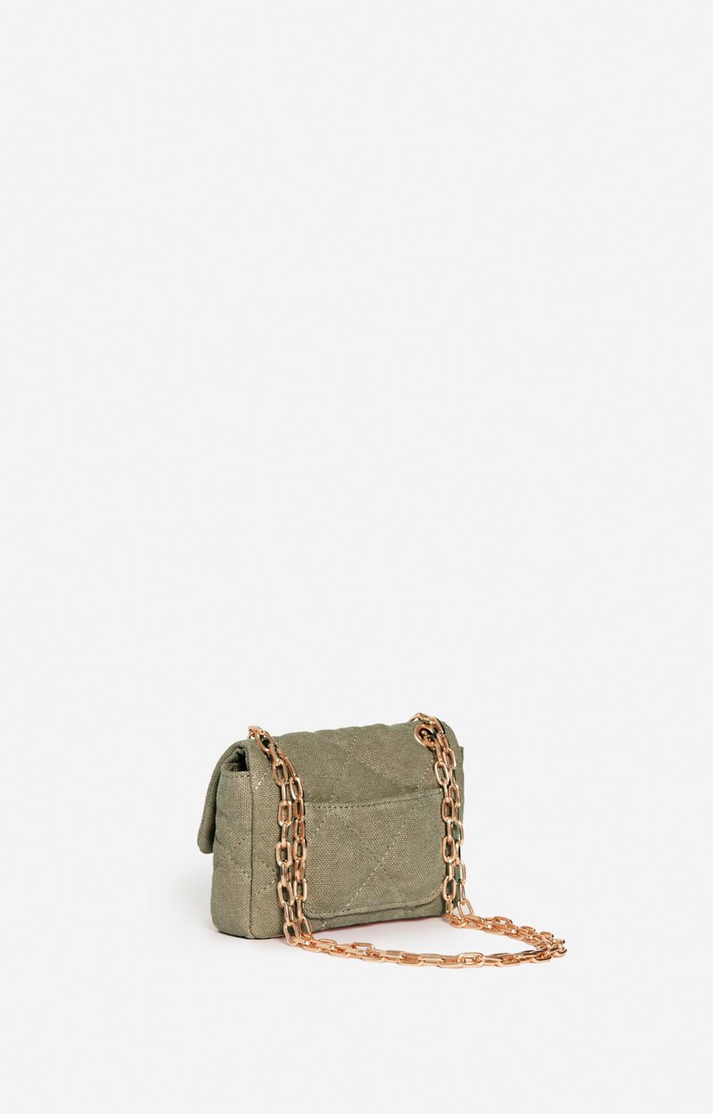 Small Linen Moon Bag Quilted linen, gold clasp, made in Italy KHAKI Vanessa Bruno