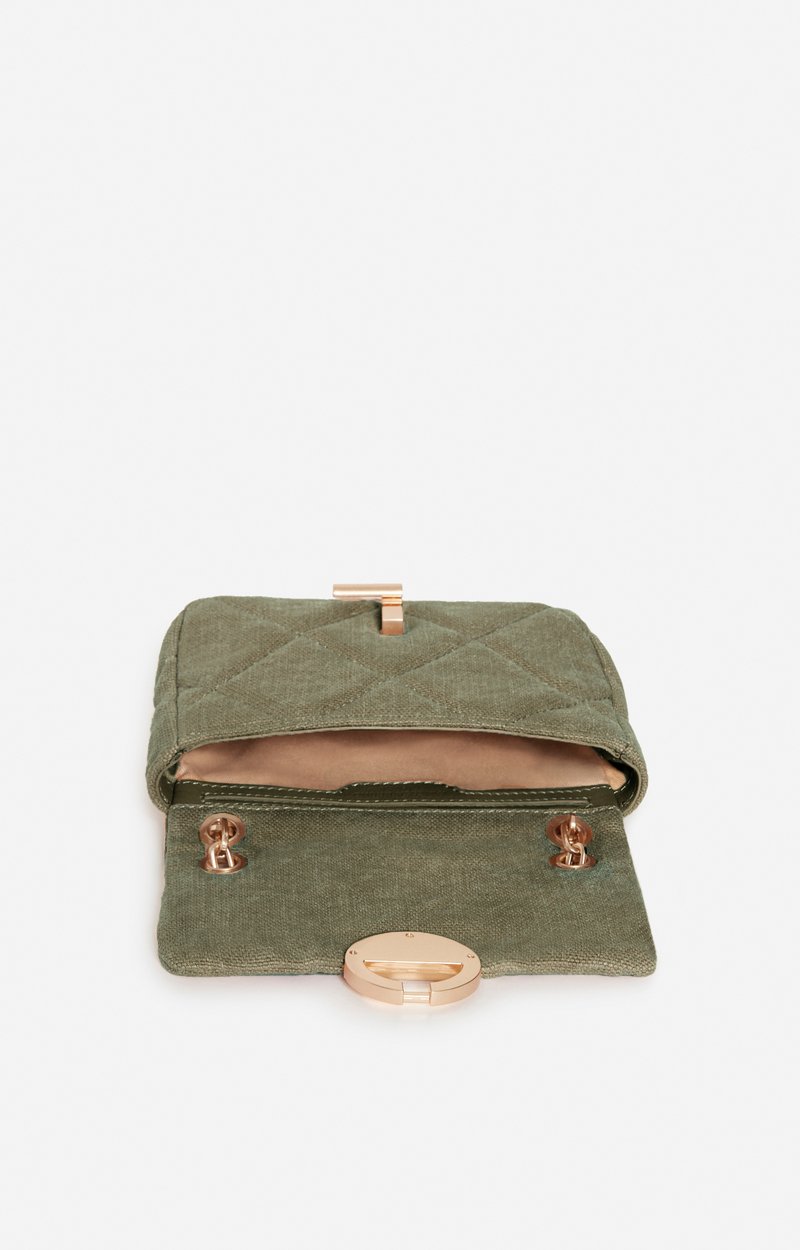 Small Linen Moon Bag Quilted linen, gold clasp, made in Italy KHAKI Vanessa Bruno
