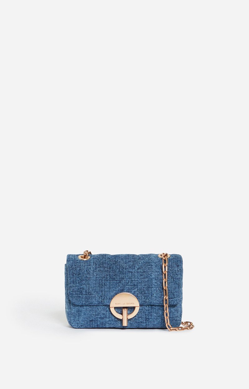 Moon Small Bag in Linen Quilted linen, gold clasp, made in Italy Indigo Vanessa Bruno