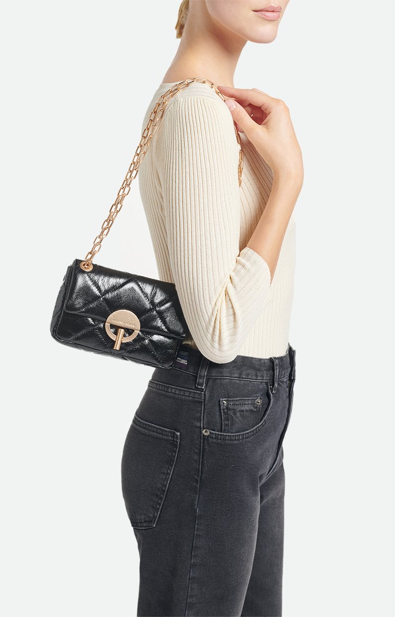 Small Cracked Leather Moon Bag Crackled leather, gold clasp, made in Italy Black Vanessa Bruno