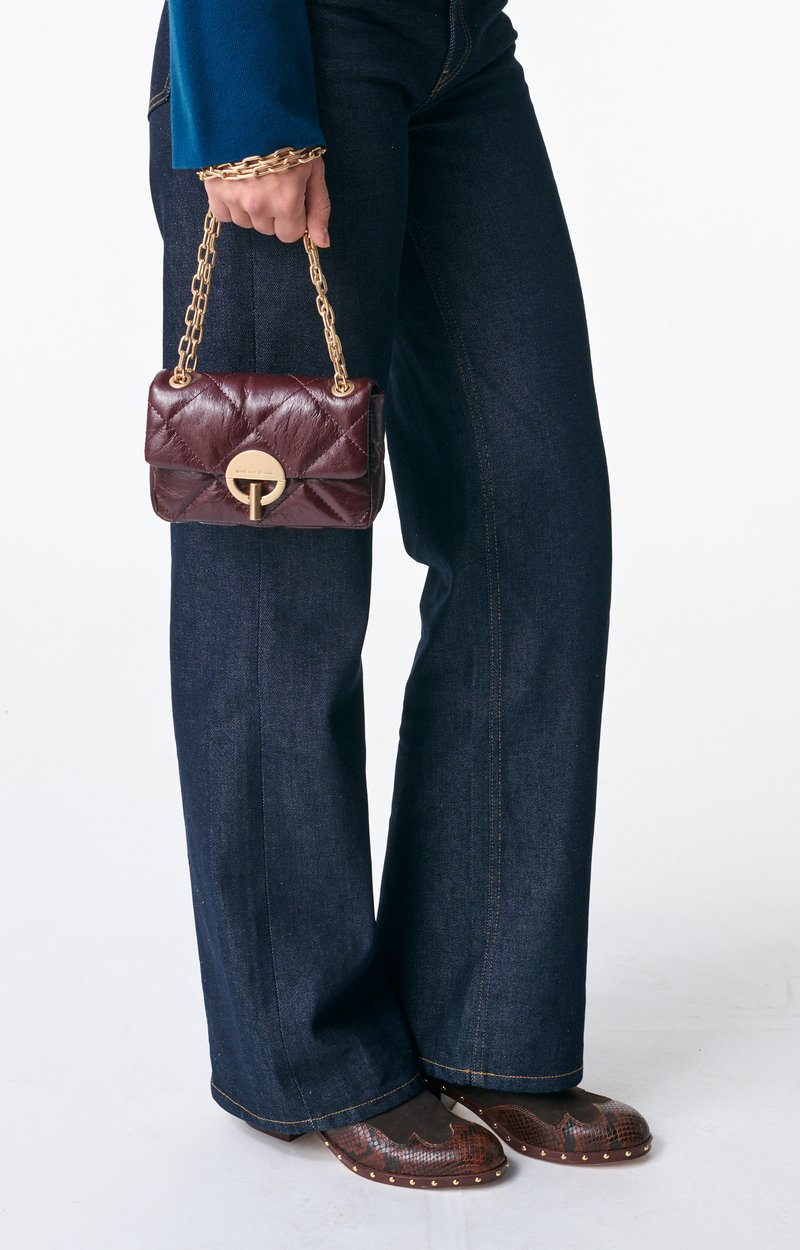 Small Cracked Leather Moon Bag Crackled leather, gold clasp, made in Italy CHOCOLATE Vanessa Bruno