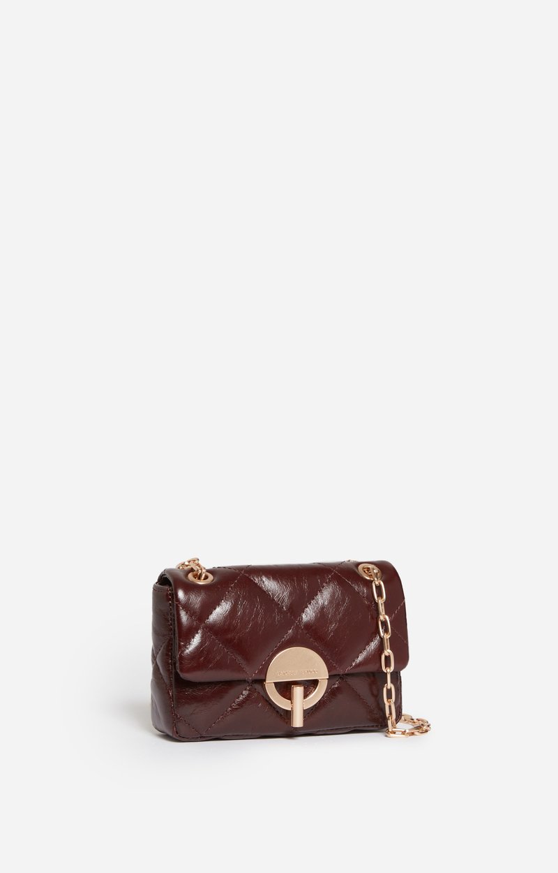 Small Cracked Leather Moon Bag Crackled leather, gold clasp, made in Italy CHOCOLATE Vanessa Bruno