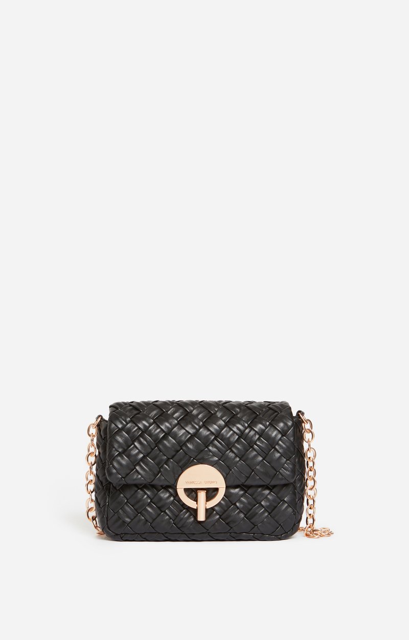 Medium Braided Leather Moon Bag Woven lambskin Black Vanessa Bruno