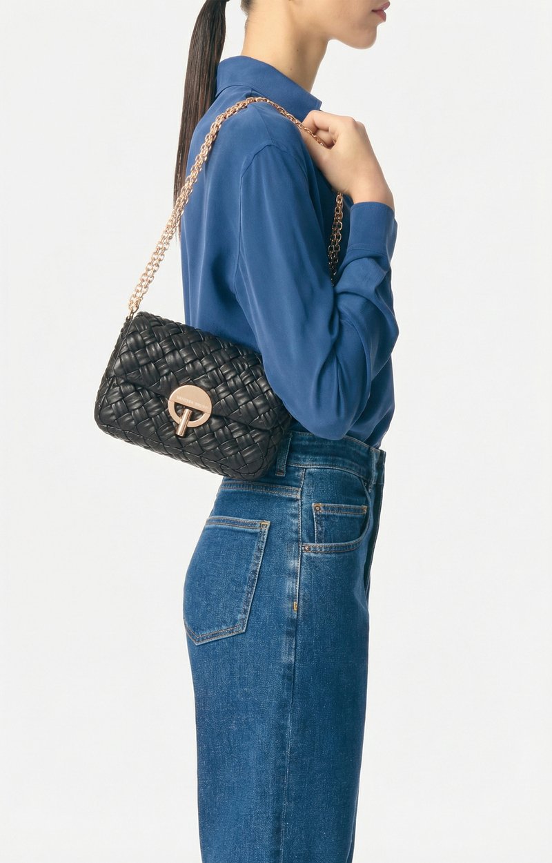 Medium Braided Leather Moon Bag Woven lambskin Black Vanessa Bruno
