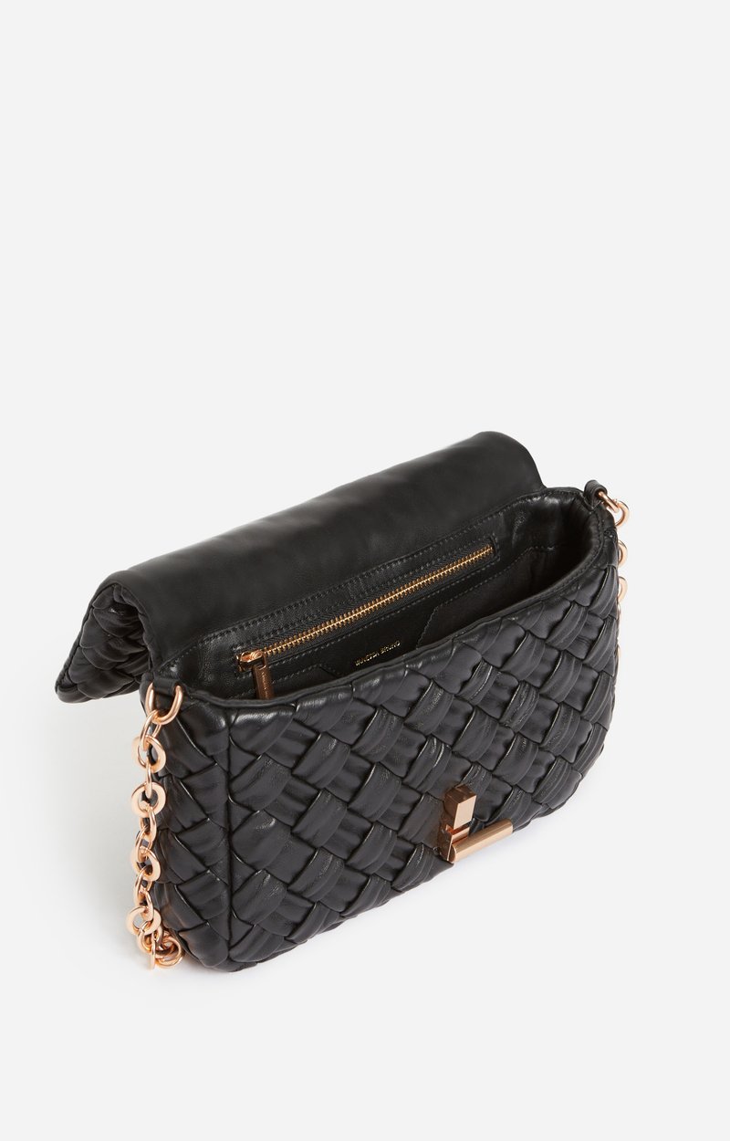 Medium Braided Leather Moon Bag Woven lambskin Black Vanessa Bruno